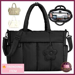 Lightweight Puffer Tote Bag with Quilted Design and Detachable Strap